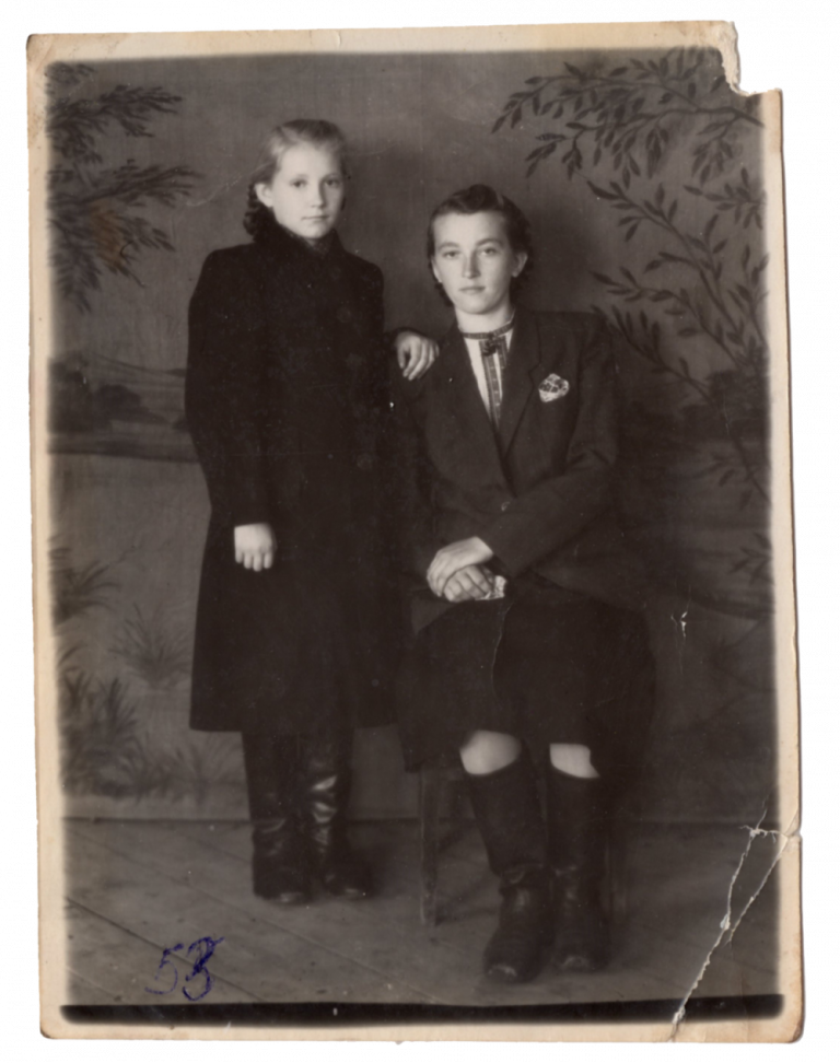 Photo sent by Anna and her older sister Stefania to her brother Ivan in Ukraine, Algach, 1953